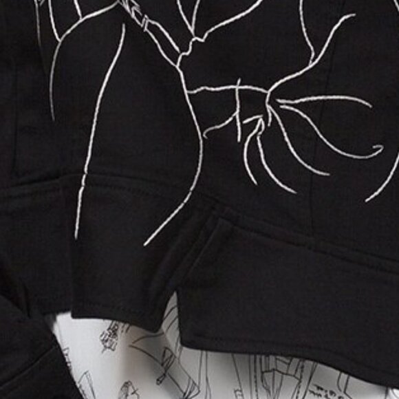 WHBM $150 35th Anniversary Embroidered Moto Jacket Denim Cotton 14 Black White - Picture 9 of 9